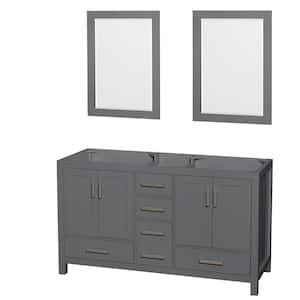Sheffield 59 in. W x 21.5 in. D x 34.25 in. H Double Bath Vanity Cabinet without Top in Dark Gray with 24" Mirrors