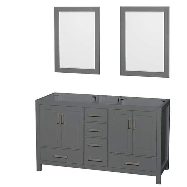 Wyndham Collection Sheffield 59 in. W x 21.5 in. D x 34.25 in. H Double Bath Vanity Cabinet without Top in Dark Gray with 24" Mirrors
