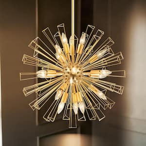 Ellis 23.6 in.W 18-Light Gold Modern Sputnik Cluster Pendant Light Geometric Sphere Firework Starburst Chandelier