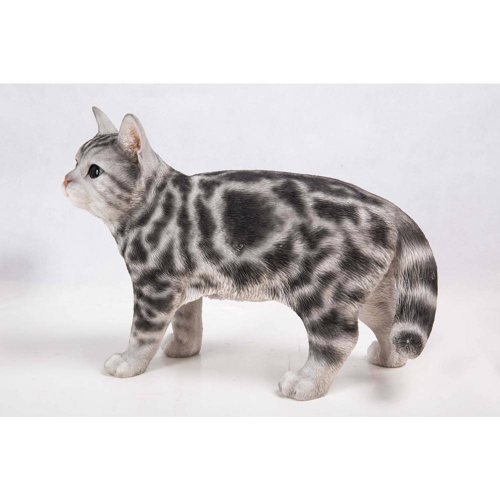 Life-Like Gray and White American Shorthair Cat Statue