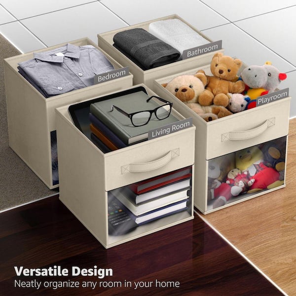 Sorbus Foldable Storage Cubes with Handles and Clear Window, Beige