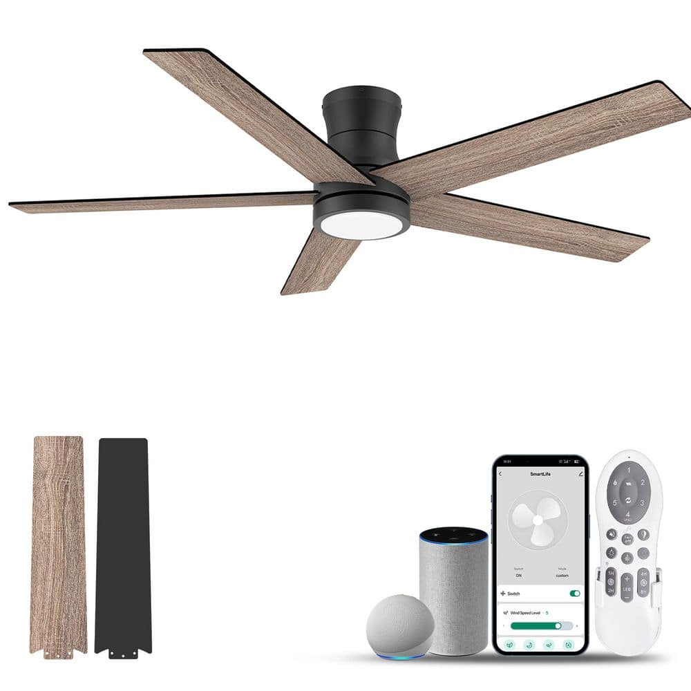 52 in. Smart Outdoor Indoor Black Standard Flush Mount Ceiling Fan with Lights Remote,Control by Voice WIFI Alexa App price history on PriceWatchPro