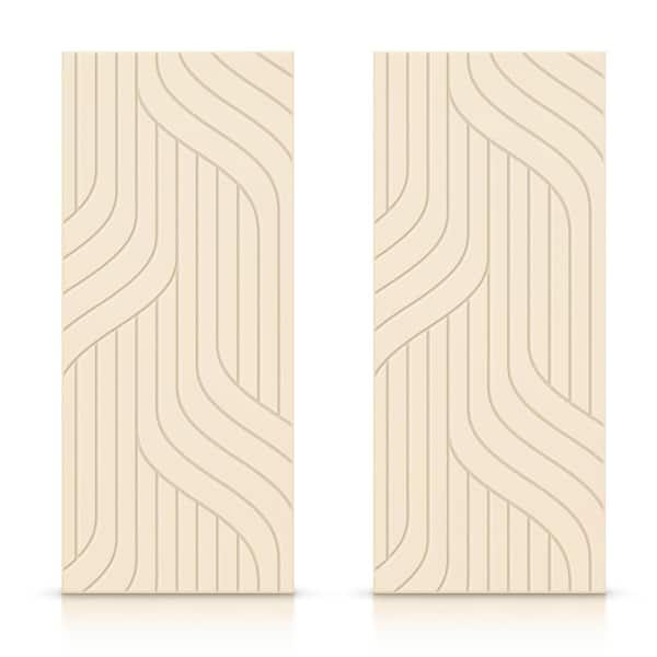 CALHOME 60 in. x 80 in. Hollow Core Beige Painted Composite MDF Interior Double Closet Sliding Doors