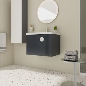 Anky 27.75 in. W x 18.5 in. D x 20.69 in. H Single Sink Bath Vanity in Black with White Ceramic Top