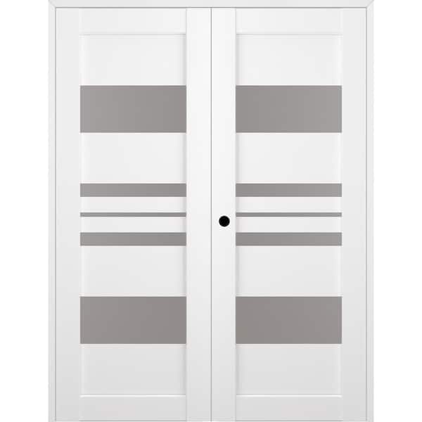 Belldinni Romi 72 in. x 80 in. Right Hand Active 5-Lite Frosted Glass Bianco Noble Wood Composite Double Prehung French Door