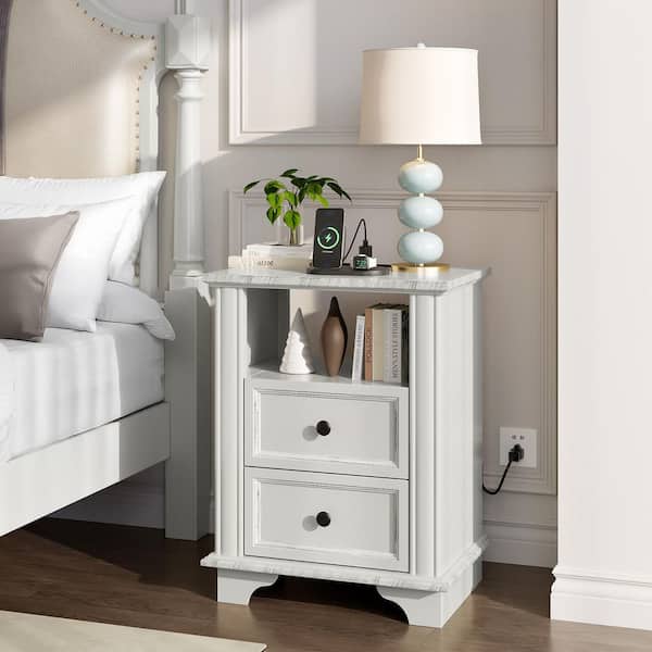 White 2 Drawer 19. 69 in. Wide Nightstand