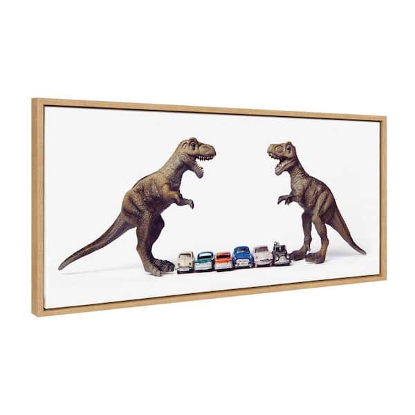 Sylvie "Dino Cars Faceoff" by Saint and Sailor Studios Natural Framed Art Print 40 in. x 18 in.