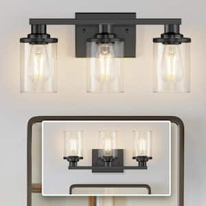 20 in. 3 Light Bathroom Vanity Light,Modern Black Bathroom Light Fixtures Over Mirror with Clear Glass Shade