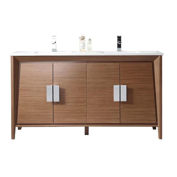 Unbranded Larvotto 60 in.W x 18.5 in. D x 33.5 in. H Bathroom Vanity in Light Wheat Color with Fairy White Quartz Top