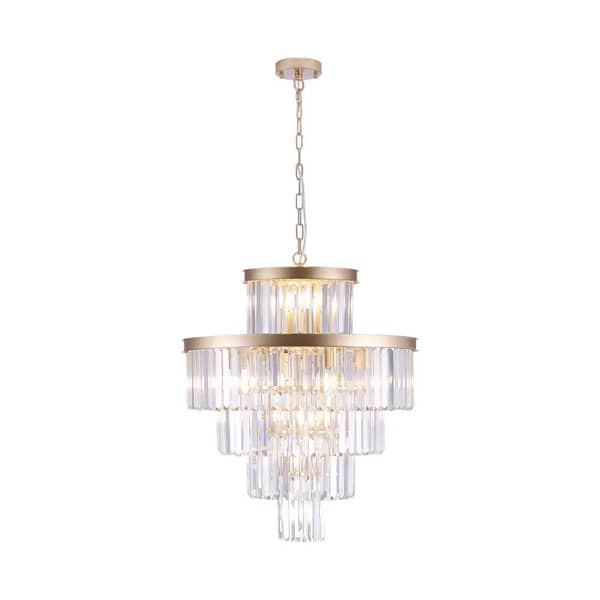 15-Light Gold 5-Tier Chandelier Circle Tiered Chandelier for Living Room Dinning Room Foyer Master Room