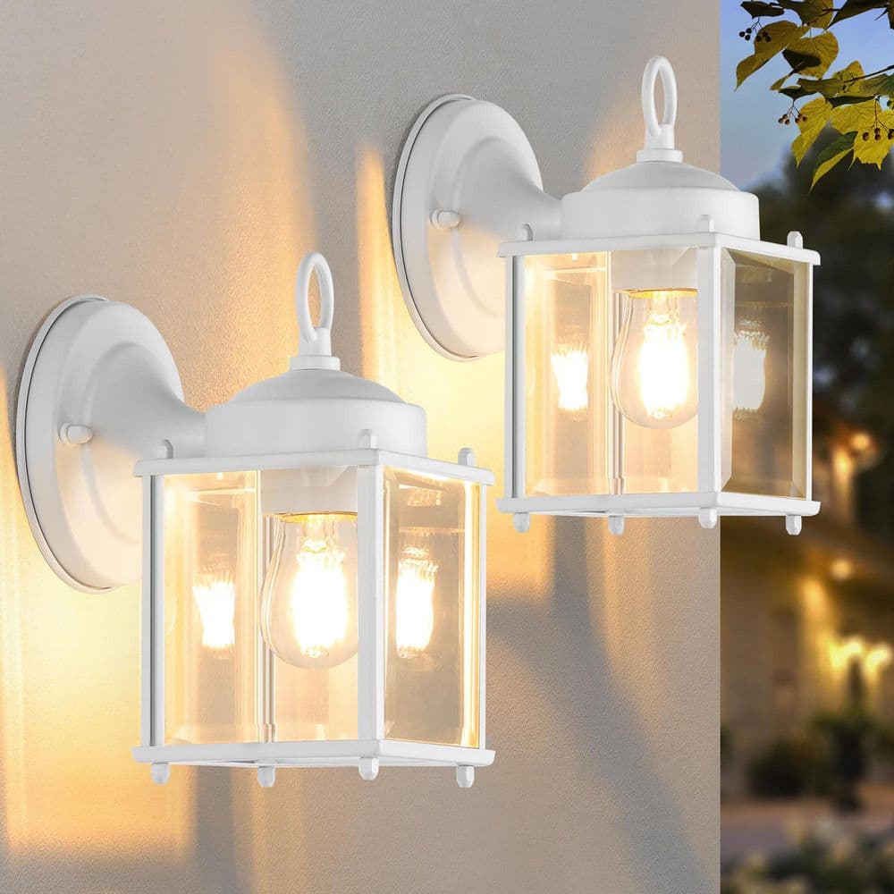 8.3 in. White Outdoor Hardwired Wall Lantern Scone with No Bulbs