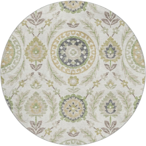 Dream Shag Premium Machine Washable Abstract ADS751 Ivory 8 ft. x 8 ft. Round Rug