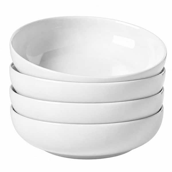 45 oz. Ceramic Salad Bowls Set for Serving Soup, Pasta, Dinner, Large Pasta Bowls, Microwave Safe, White (Set of 4)