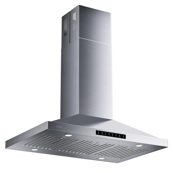 36 in. 400 CFM Convertible Quiet Island Range Hood Beverage in Stainless Steel w/ 4-LED Lights, Permanent Baffle Filters