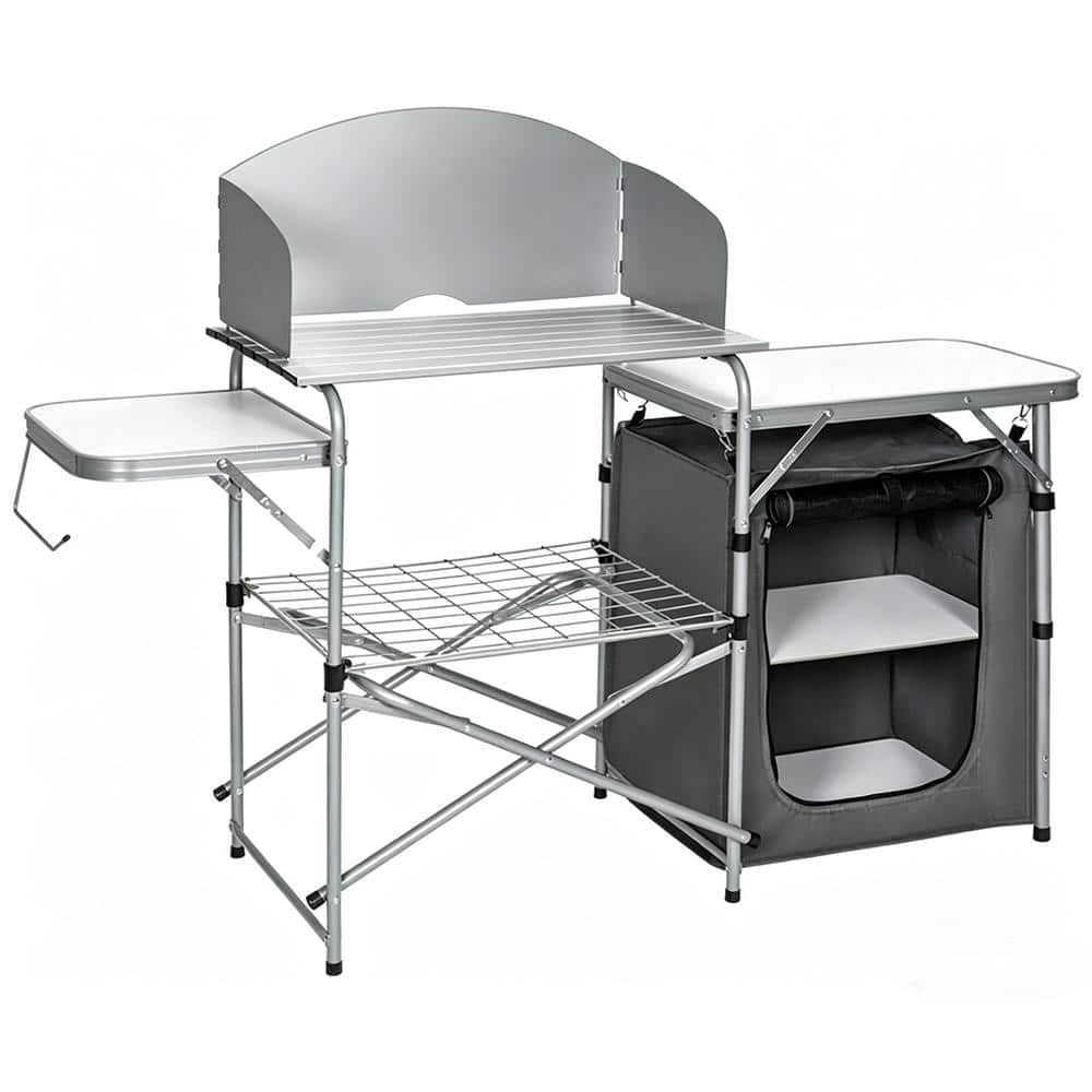 Portable Outdoor BBQ Grill Table with Windscreen and Carry Bag for Camping and Backyard Cooking, Gray price history on PriceWatchPro