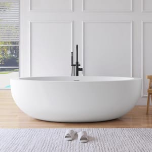 73 in. x 31.5 in. Stone Resin Solid Surface Flatbottom Freestanding Soaking Bathtub in White