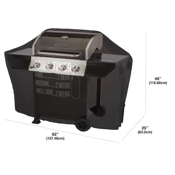 Chalet Water Resistant Grill Timer 3 to 4-Burner Grill Cover, 62 in. W x 25 in. D x 46 in. H, Black