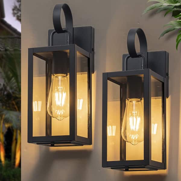 C Cattleya 14.25 in. Black Outdoor Wall Lantern Sconce with