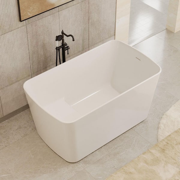49 in x 24 in Rectangular Acrylic Soaking Bathtub in White with Seat