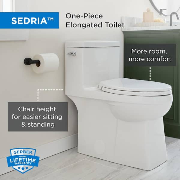 Sedria 12 in. Rough-in One-Piece 1.28 GPF Single Flush Elongated Chair Height Toilet in White Soft Close Seat Included