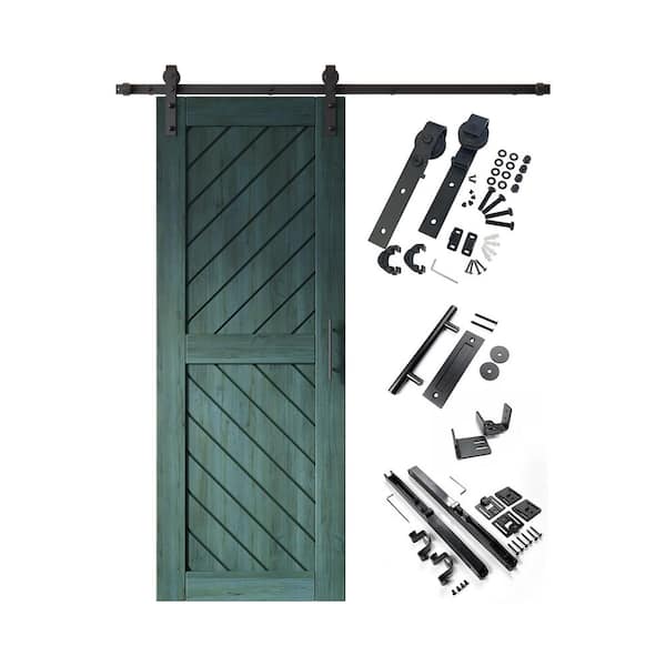 HOMACER XT3 30 in. x 80 in. C-Panel Royal Pine Slanted Stripe Design Solid Pine Wood Sliding Barn Door with Hardware Kit