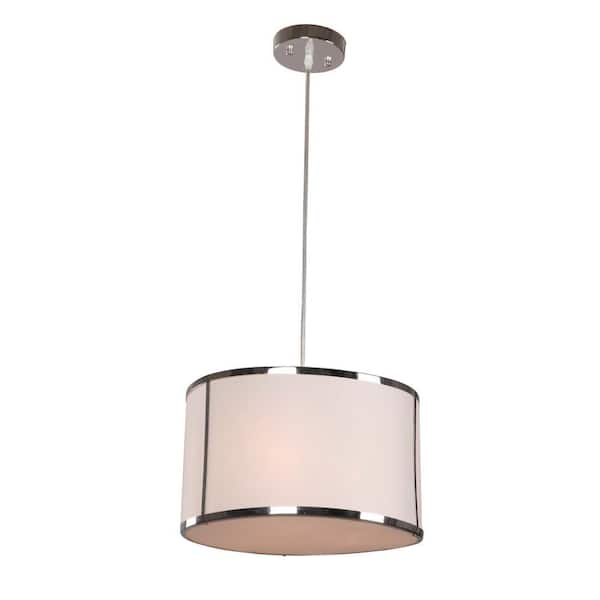 Hampton Bay Newborough 3-Light Chrome with White Shade Drum Pendant