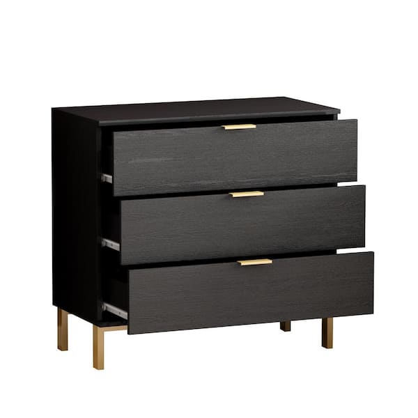 FUFU&GAGA 3-Drawers Black Wood Chest of Drawers Dresser