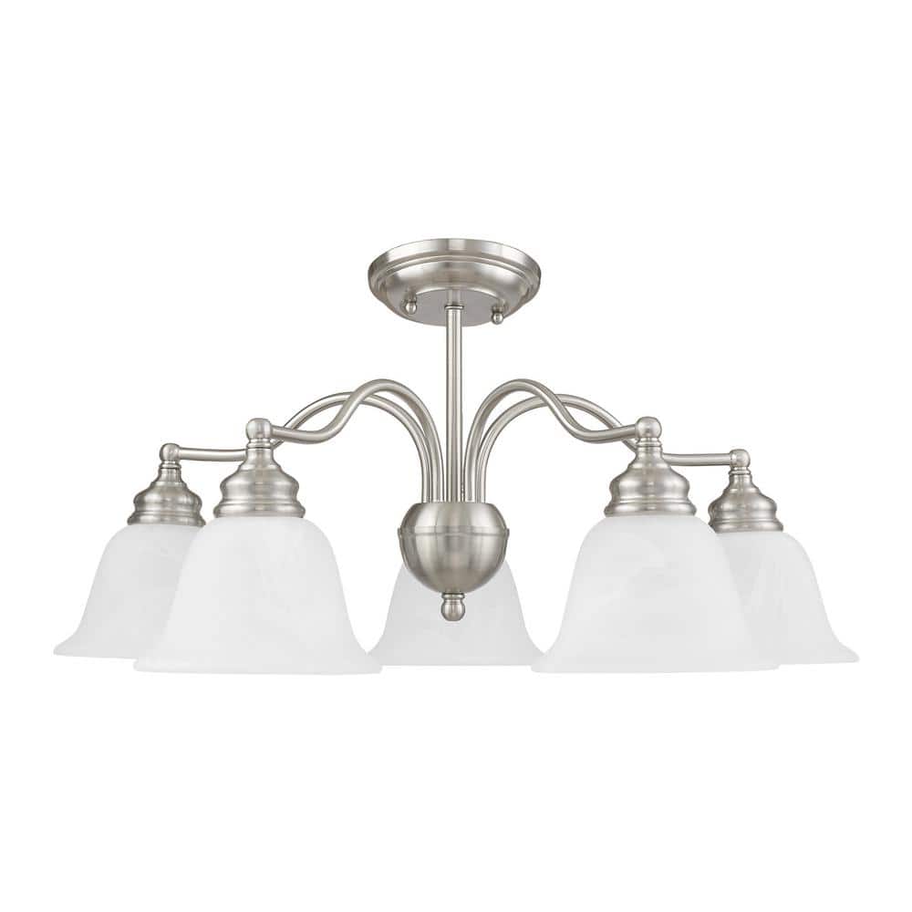 Essex Traditional 5-Light Chandelier in Brushed Nickel with Alabaster Glass