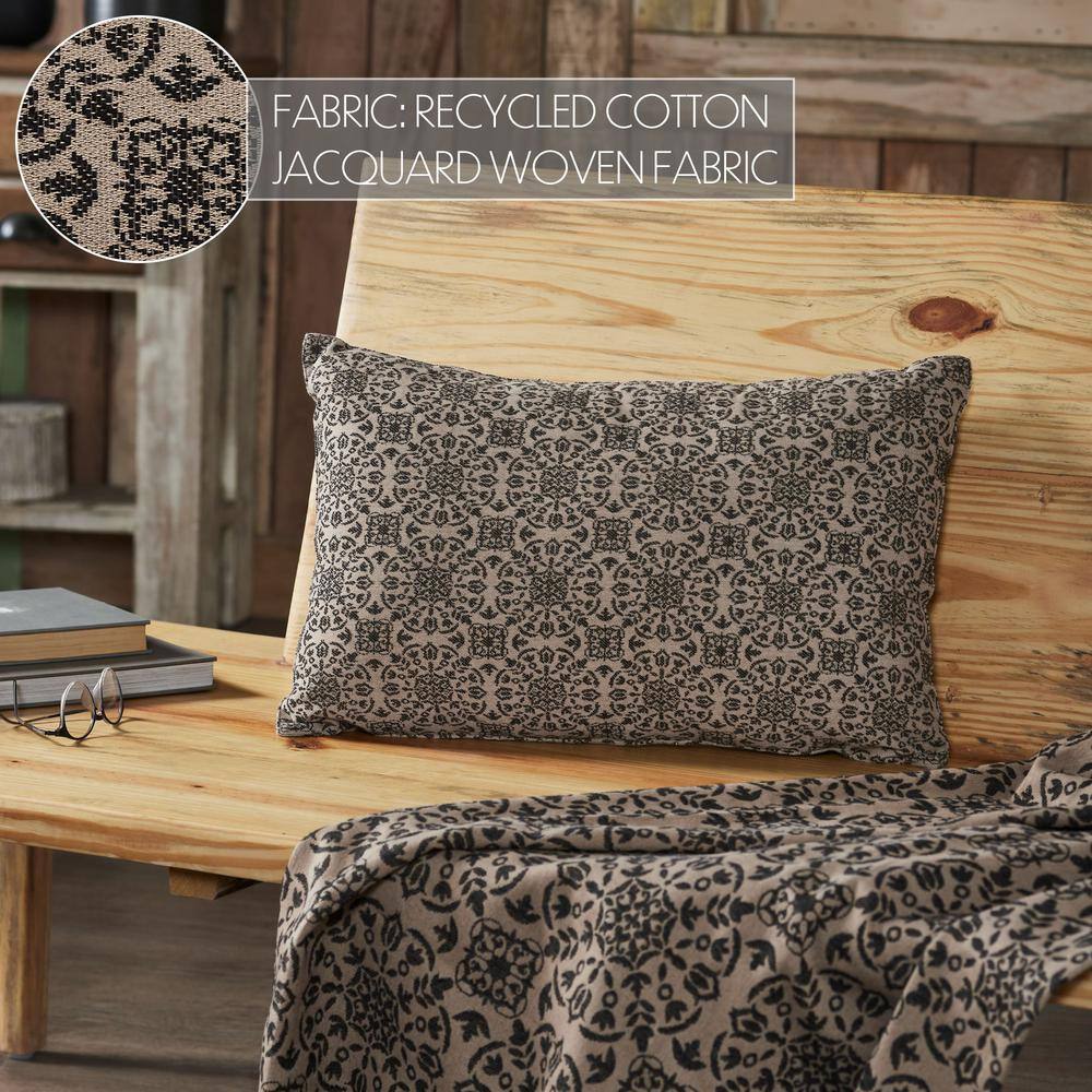 Natural Black Cotton Jacquard Rectangular Throw Pillow 14x22