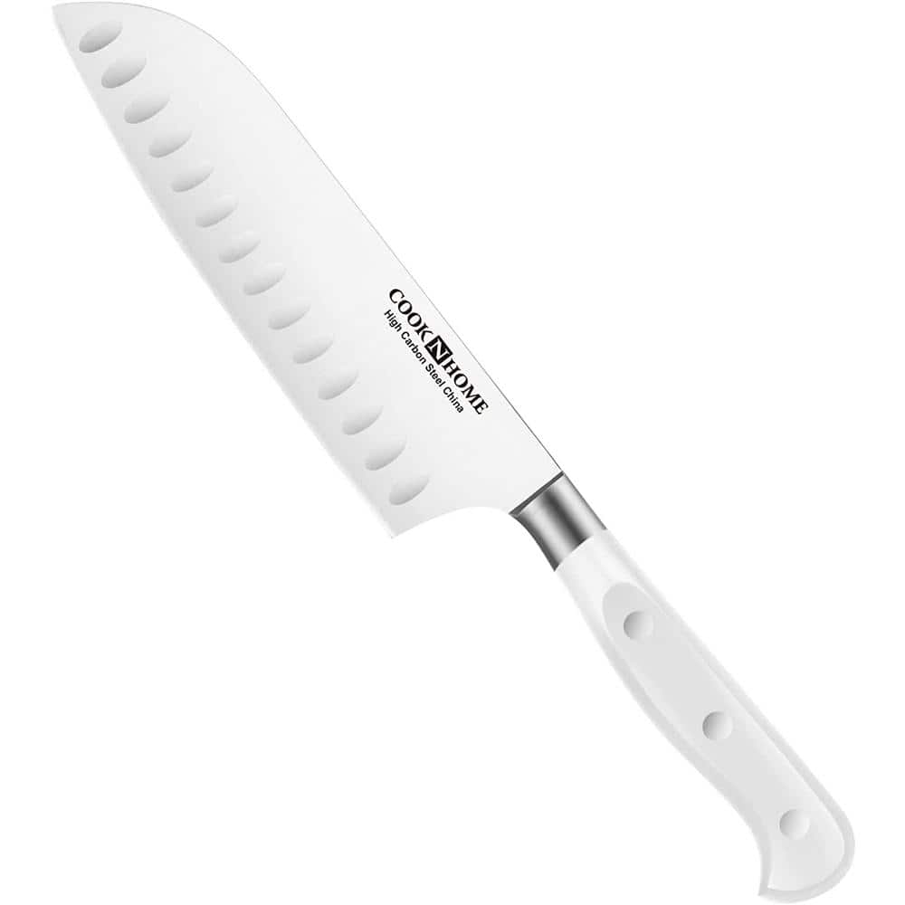 White 15-Piece Kitchen Knife Set with Bamboo Block