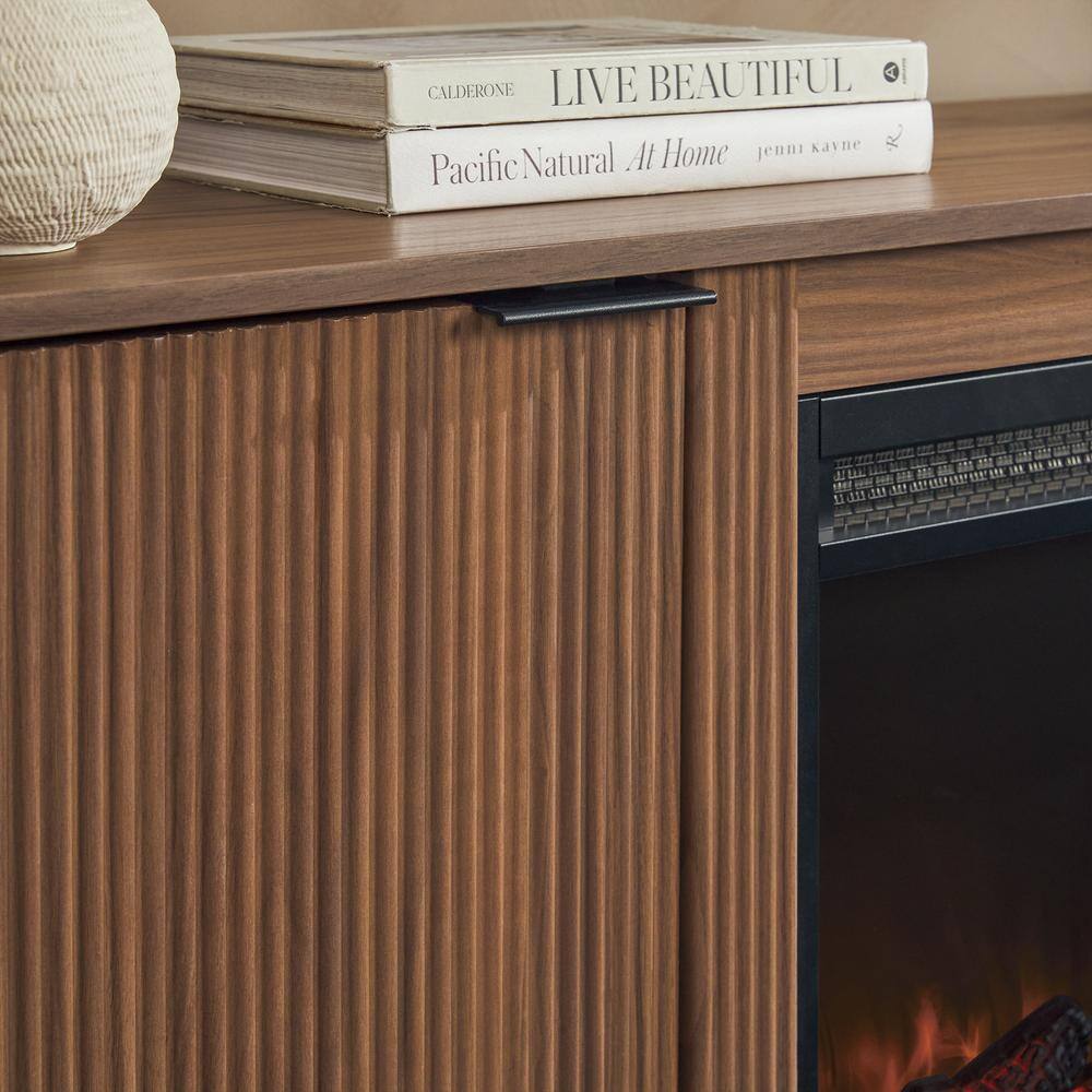 Mocha 70" Modern Reeded TV Stand with Electric Fireplace