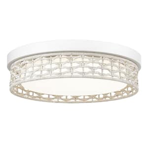 15 in. White Rattan Modern Integrated LED Flush Mount with Handwoven Rattan Shade and No Bulbs Included