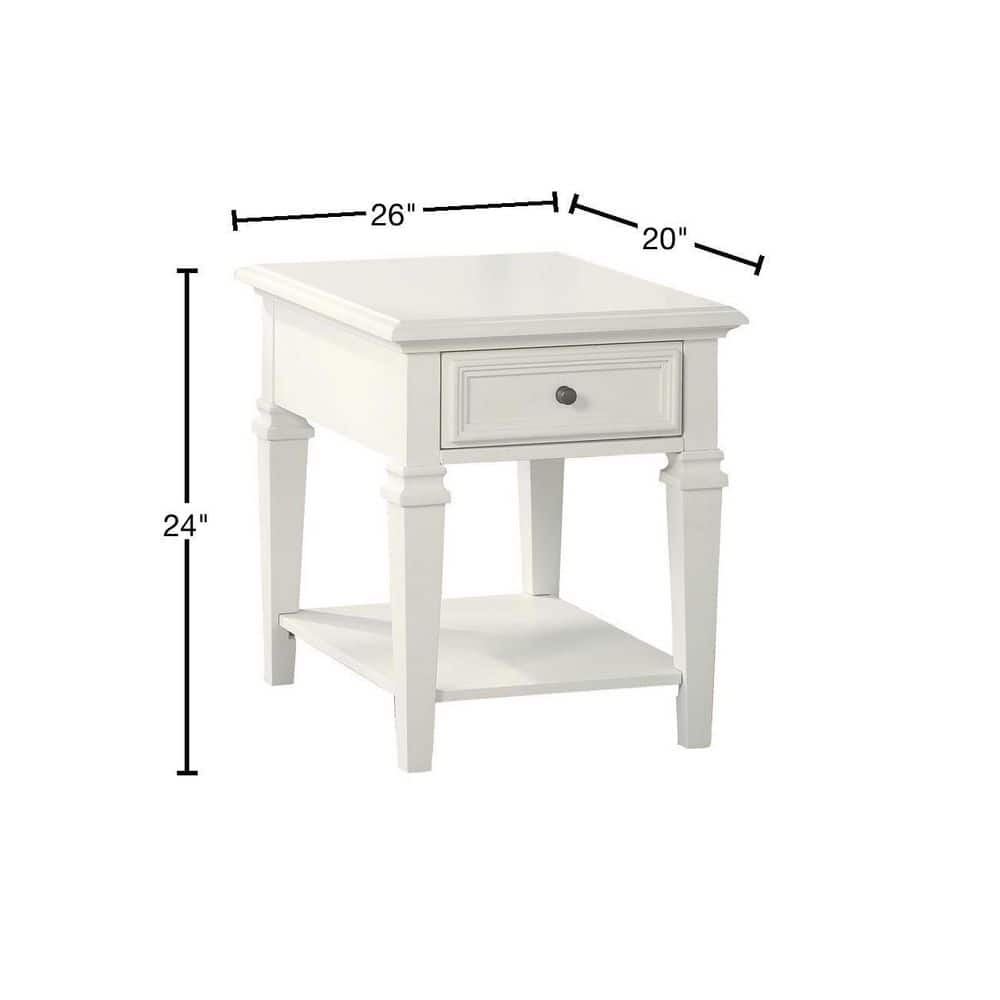 Charlestown White Rubberwood End Table with Storage Shelf