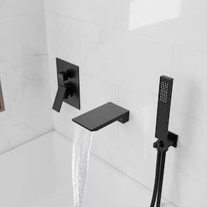 Single-Handle 2-Spray Tub and Shower Head with Waterfall Bathtub Faucet in Matte Black (Valve Included)