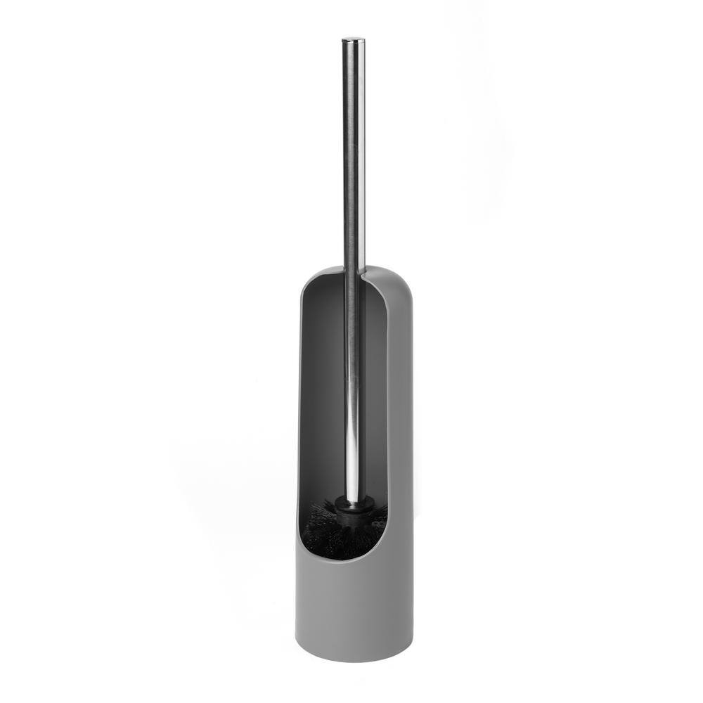 Gray Soft-Touch Plastic Toilet Brush Holder with Chrome Handle