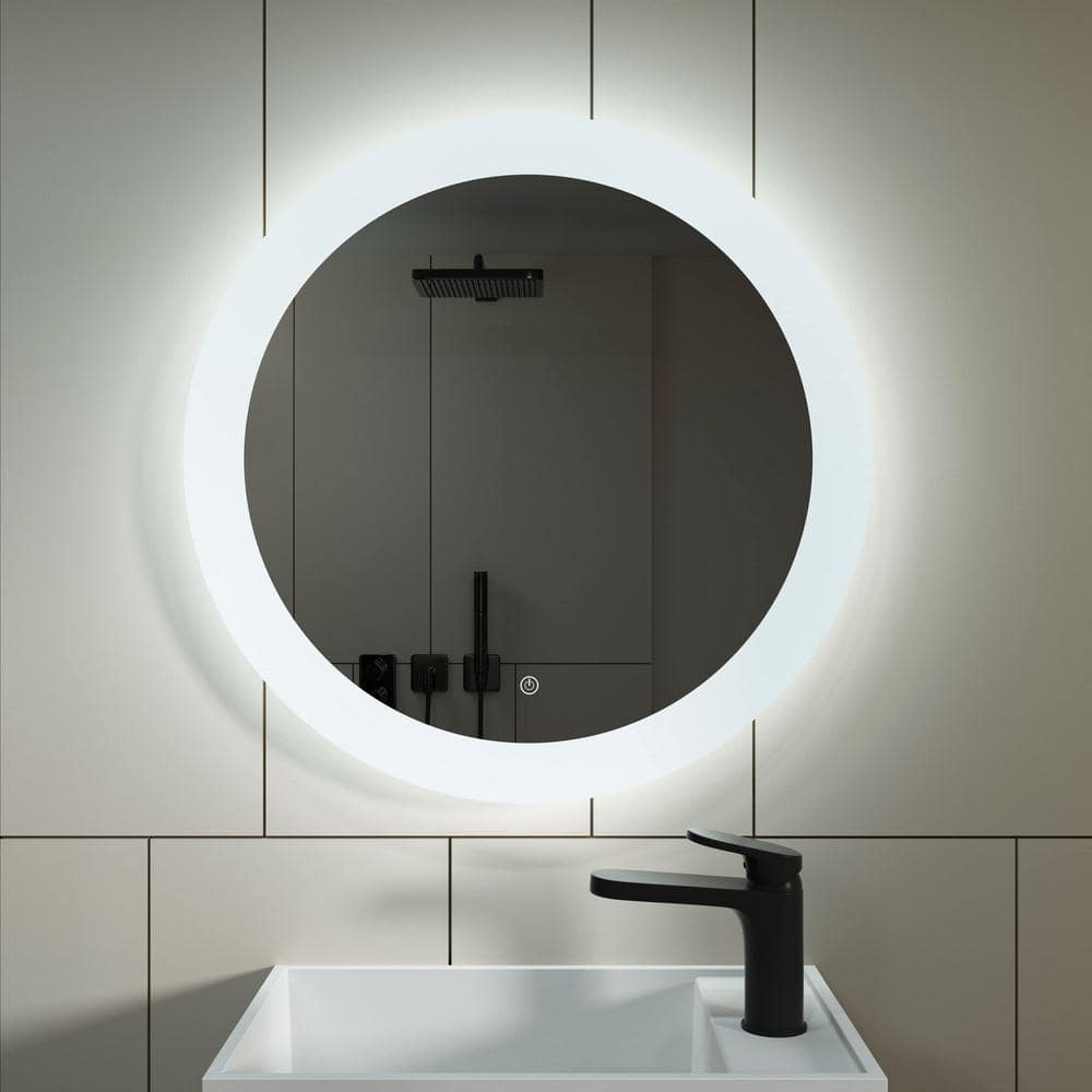 JULISD 24 in. W x 24 in. H Round Frameless LED Light Anti Fog Wall Bathroom
