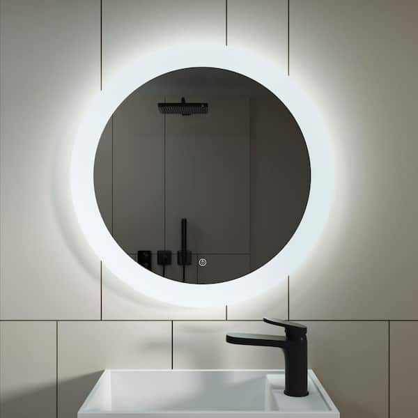 Unbranded JULISD 24 in. W x 24 in. H Round Frameless LED Light Anti Fog Wall Bathroom Vanity Mirror in Silver