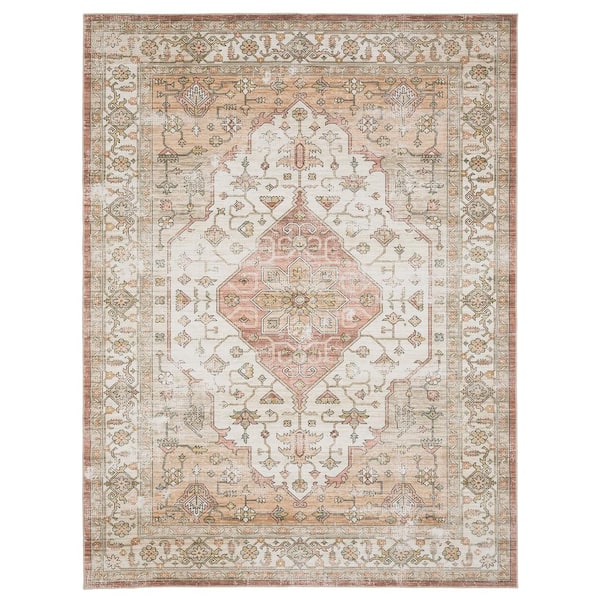 Home Decorators Collection Harmony Medallion Rust 6 ft. X 9 ft. Polyester Indoor Machine Washable Area Rug
