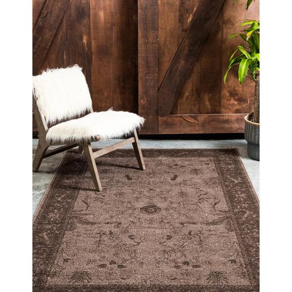 Unique Loom Floral La Jolla 3 x 5 Light Brown/Dark Brown Indoor Floral/Botanical Farmhouse/Cottage Area Rug