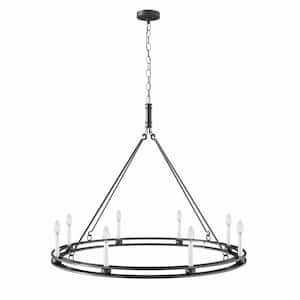 43.3 in. 8-Light Black Wagon Wheel Chandelier Candle Style Rustic Farmhouse Round Hanging Light Fixture