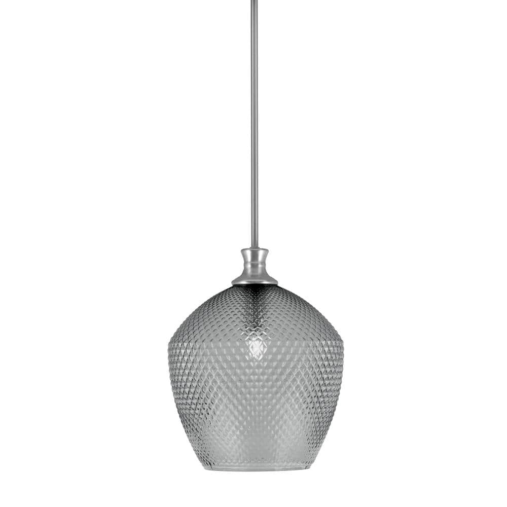 Tyler 60-Watt 1-Light Brushed Nickel Stem Mini Pendant Light with Smoke Tex