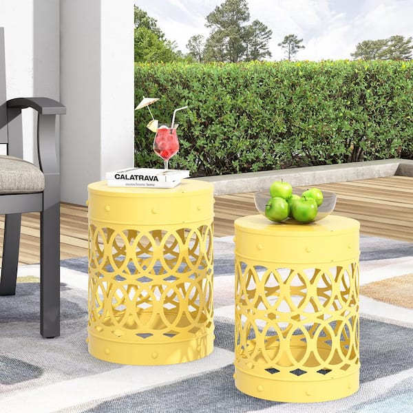 yellow ceramic outdoor side table