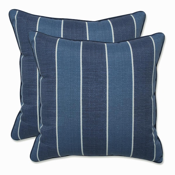 Pillow Perfect Stripe Blue Square Outdoor Square Throw Pillow 2-Pack