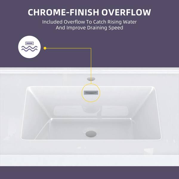 Zeafive 36 in. W x 22 in. D Solid Surface White Rectangular Single