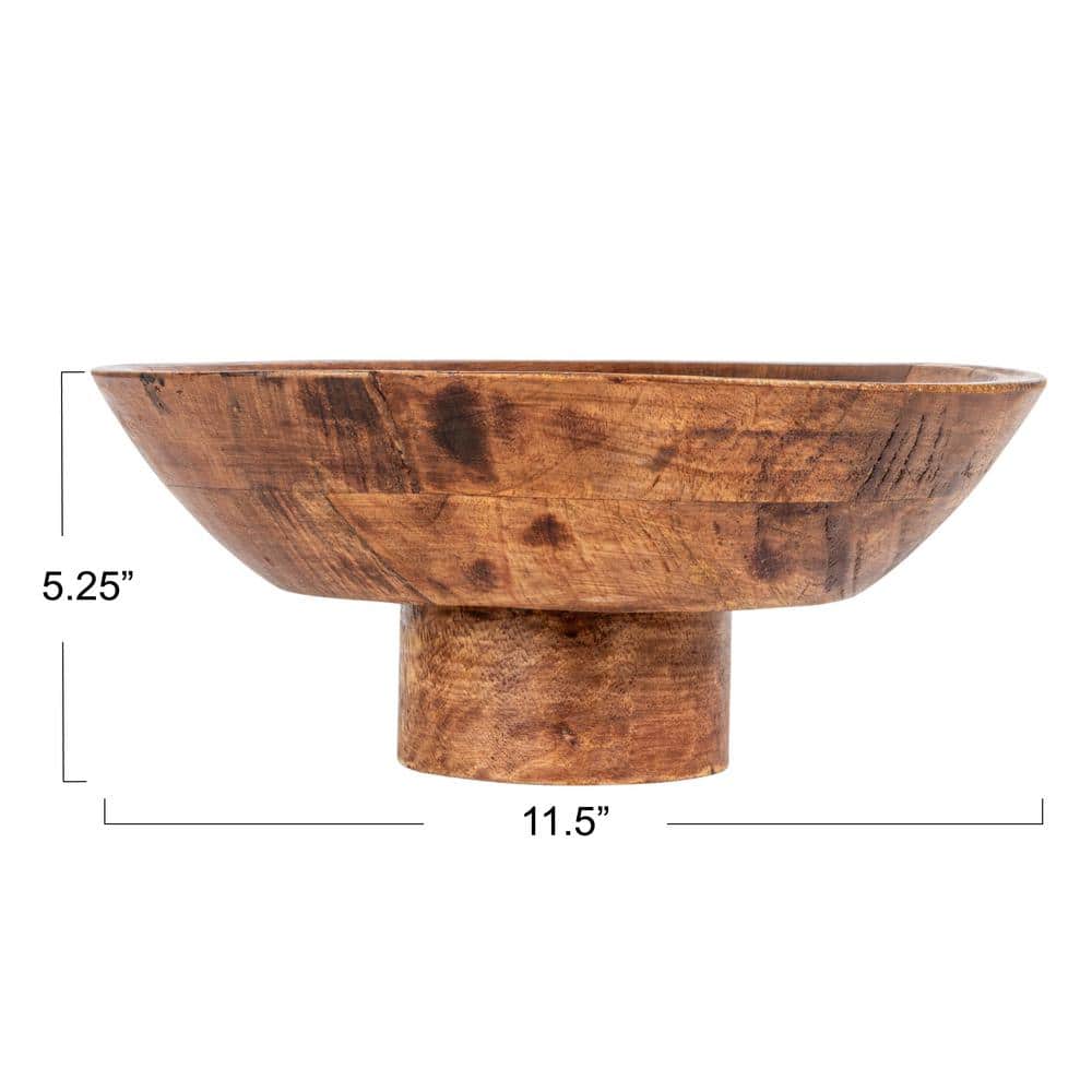 Natural Mango Wood Footed Serving Bowl, 11.5" Wide