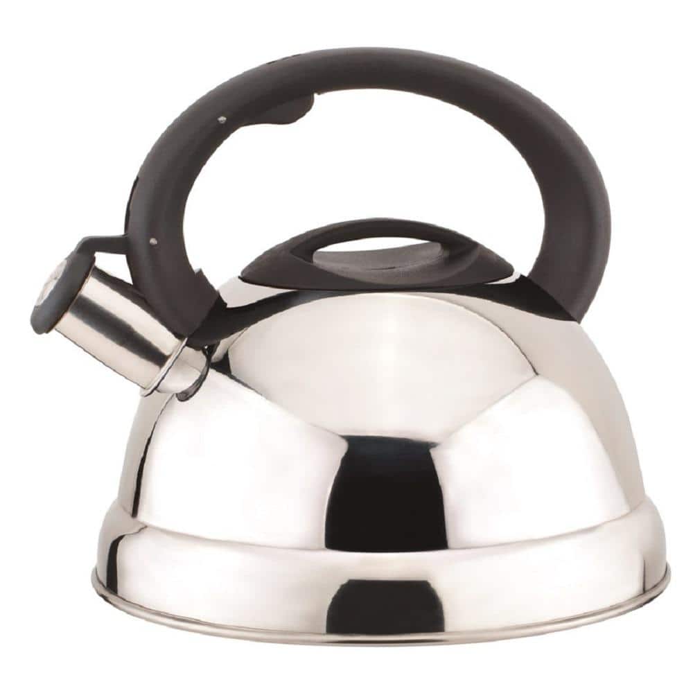 J&V Textiles 12-Cup 3 qt. Silver Stainless Steel Whistling Tea Kettle