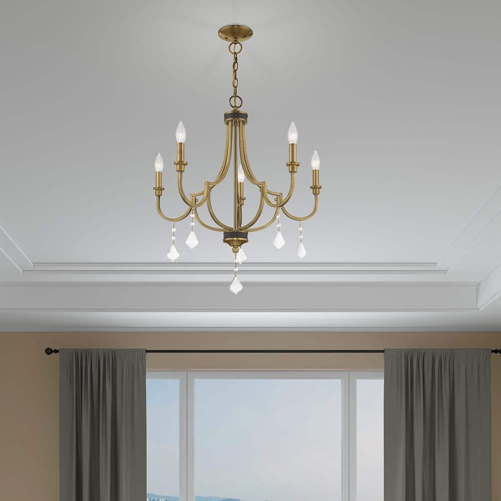 Antique Brass 5-Light Mini Crystal Chandelier
