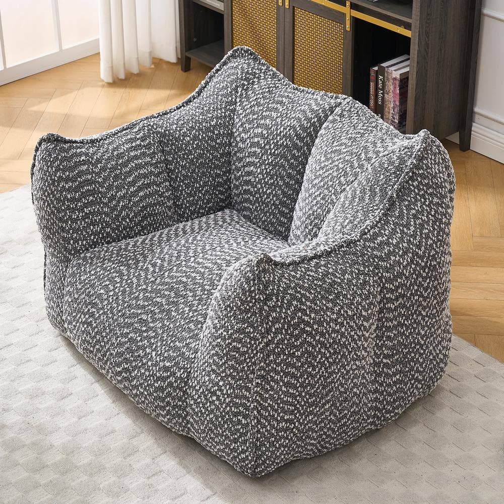 Gray Chenille Polyester Sofa Chair Bean Bag with Highly Resilient Foam for Living Rooms
