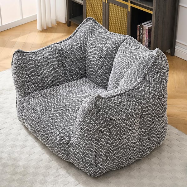Gray Chenille Polyester Sofa Chair Bean Bag with Highly Resilient Foam for Living Rooms
