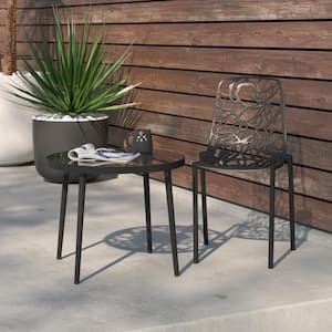 Aluminum Outdoor Patio Stackable Dining Chairs Devon Collection in Black